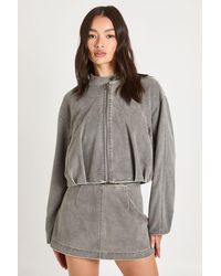 Boohoo - Vintage Look Faux Suede Bubble Hem Bomber Jacket - Lyst