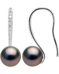 Ateliers Saint Germain - Earrings Real Cultured Tahiti Pearls Round 8-9 Mm Mounted Cubic Zirconia - Lyst
