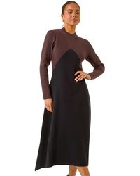 Roman - Petite Contrast Knit Midi Dress - Lyst