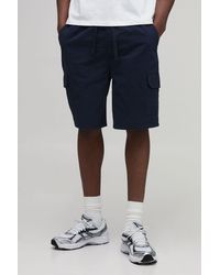 BoohooMAN - Tall Essential Relaxed Fit Elasticated Mid Length Twill Cargo Shorts - Lyst