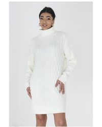 Brave Soul - Cream 'sinbya' Roll Neck Cable Knit Jumper Dress - Lyst