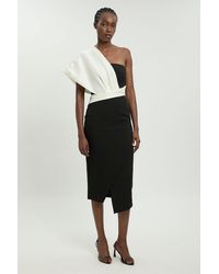 Karen Millen - Taffeta Mix Asymmetric Midi Dress - Lyst