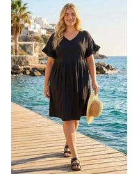 Roman - Curve Cotton V-Neck Frill Dress - Lyst