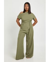 Boohoo - Plus Asymmetric Belted Jumpsuit - Lyst