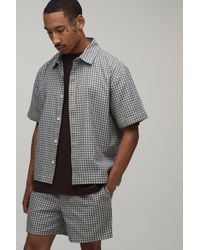 BoohooMAN - Micro Check Boxy Oversized Embroidered Shirt & Short Set - Lyst