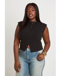 Boohoo - Plus Compact Cotton Button Through Cap Sleeve Top - Lyst