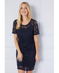 Wallis - Petite Lace Short Sleeve Pencil Dress - Lyst