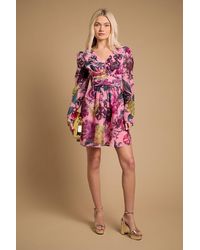 Oasis - Structured Fit And Flare Pleat Detail Mini Dress - Lyst