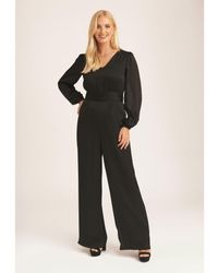 Gini London - Satin V Neck Ruched Waist Belted Jumpsuit - Lyst
