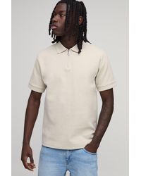 BoohooMAN - Slim Premium Interlock Zip Neck Polo - Lyst
