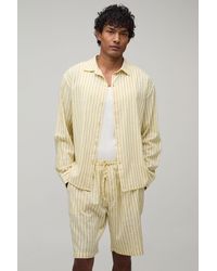 BoohooMAN - Stripe Poplin Curved Hem Embroidered Oversized Long Sleeve Shirt & Baggy Short Set - Lyst