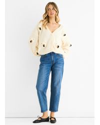 Gini London - Cremefarbener 3D-Kontrast Teddy-Crochet-Cardigan - Lyst