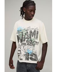 BoohooMAN - Oversized Boxy Miami Print Raw Hem T-Shirt Cotton - Lyst