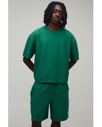 BoohooMAN - Oversized Shrunken Jacquard Stripe T-Shirt & Baggy Shorts Set - Lyst