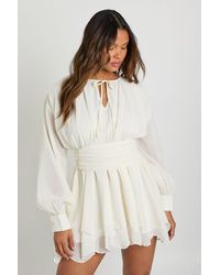 Boohoo - Chiffon Long Sleeve Skater Dress - Lyst