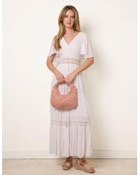 Blue Vanilla - V-Neck Tiered Crochet Detail Maxi Dress - Lyst