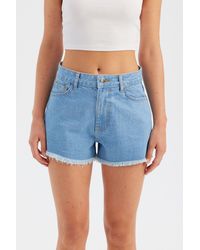 Hiccup - Denim Solid High Waist Shorts - Lyst