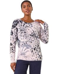 Roman - Fluffy Tropical Print Knit Jumper - Lyst