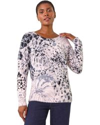 Roman - Fluffy Tropical Print Knit Jumper - Lyst