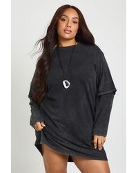 Boohoo - Plus Acid Wash 2-1 Layered T-Shirt Dress - Lyst