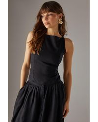 Warehouse - Premium Linen Blend Racer Cross Back Crop Top - Lyst