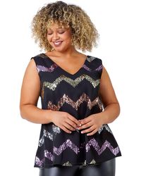 Roman - Curve Sequin Zig Zag Cami Top - Lyst
