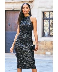 Sosandar - Petite Sequin Halter Neck Wow Dress - Lyst