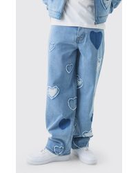 BoohooMAN - Relaxed Rigid Heart Applique Denim Jeans - Lyst