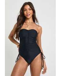 Boohoo - Ruched Detail Bandeau Swimsuit - Lyst