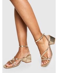 Boohoo - Metallic Crossover Strap Detail Low Block Heels - Lyst