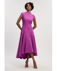 Karen Millen - Scuba Dipped Ruffle Hem Woven Maxi Dress - Lyst