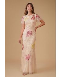 Oasis - Fan Floral Embellished Angel Sleeve Maxi Dress - Lyst