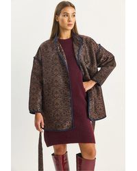 Bianco Lucci - Oversized Jacquard Pattern Buckle Closure Jacket - Lyst