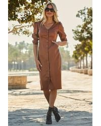 Sosandar - Faux Leather Popper Front Pencil Dress With Pockets - Lyst