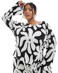 Vero Moda - Long Sleeve Boatneck Plisse Top - Lyst