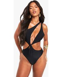 Boohoo - One Shoulder Cutout Swimsuit - Lyst