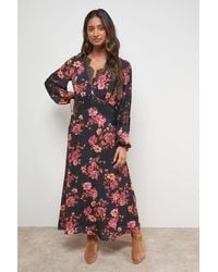 Oasis - Printed Lace Insert Bias Midi Dress - Lyst