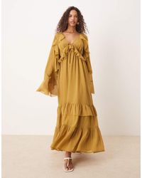 ASOS - Long Sleeved V Neck Midaxi Dress With Tie Details - Lyst