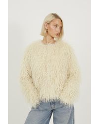Brave Soul - Short Textured Faux Fur Jacket - Lyst