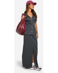 Boohoo - Tonal Pinstripe Split Back Column Maxi Skirt - Lyst
