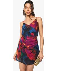 Boohoo - Floral Chiffon Ruched Side Mini Dress - Lyst