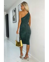 AX Paris - Sparkly One Shoulder Ruched Midi Dress - Lyst