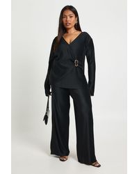 Boohoo - Plus Plisse Wide Leg Trouser - Lyst