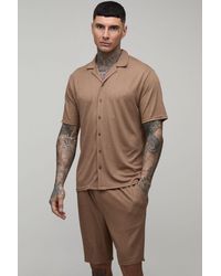 BoohooMAN - Tall Jersey Textured Ribbed Regular Shirt & Relaxed Short Set - Lyst