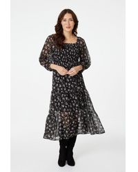 Izabel London - Floral 3/4 Sleeve Smocked Midi Dress - Lyst