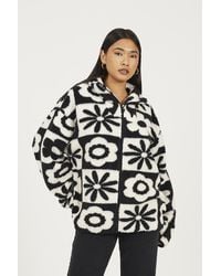 Brave Soul - Graphic Flower Print Zip Through Sherpa Fleece - Lyst