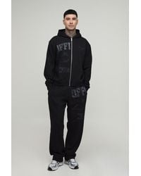 BoohooMAN - Tall Oversized Boxy Official Tonal Print Zip Hooded Tracksuit - Lyst
