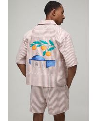 BoohooMAN - Stripe Oversized Half Sleeve Santorini Revere Shirt & Baggy Short Set - Lyst