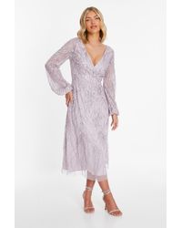 Quiz - Lilac Embellished Wrap Midi Dress - Lyst