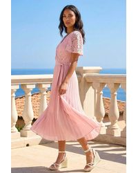 Roman - Lace Detail Wrap Midi Dress - Lyst